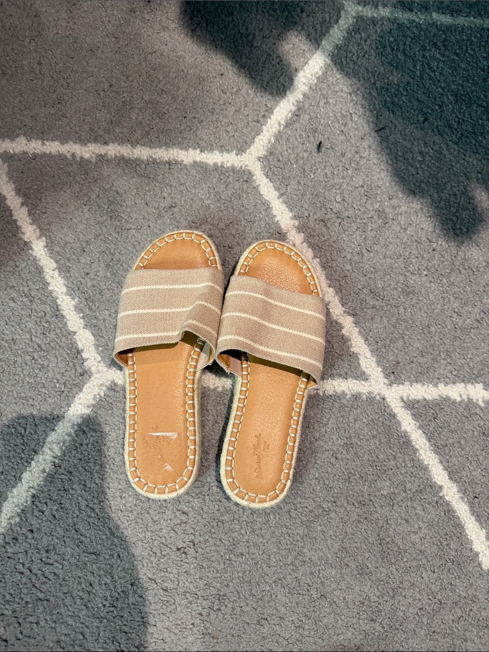 Striped Beige Slide Sandals for Women